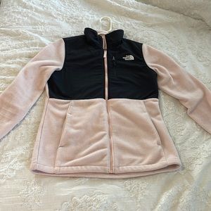 Light pink fleece jacket by The North Face. Still in good condition